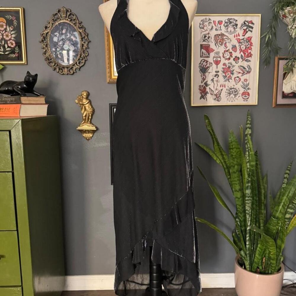 Y2k black silver shimmer halter dress